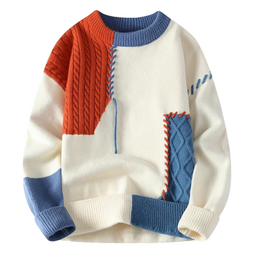 Hommes Kabelstrick-Patchwork-Pullover | Texturiertes Design et entspannter Schnitt