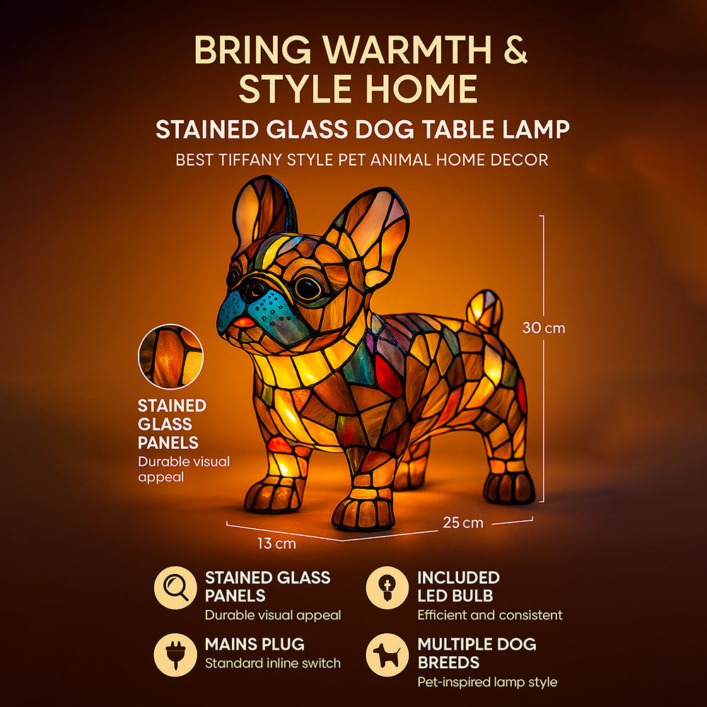 Lampe de chevet élégante en verre Tiffany pour chiens - Veilleuse colorée pour animaux de compagnie