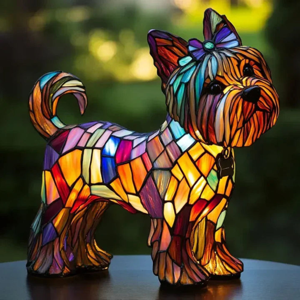 Lampe de table en vitrail représentant un bouledogue français | Lampe chien style Tiffany