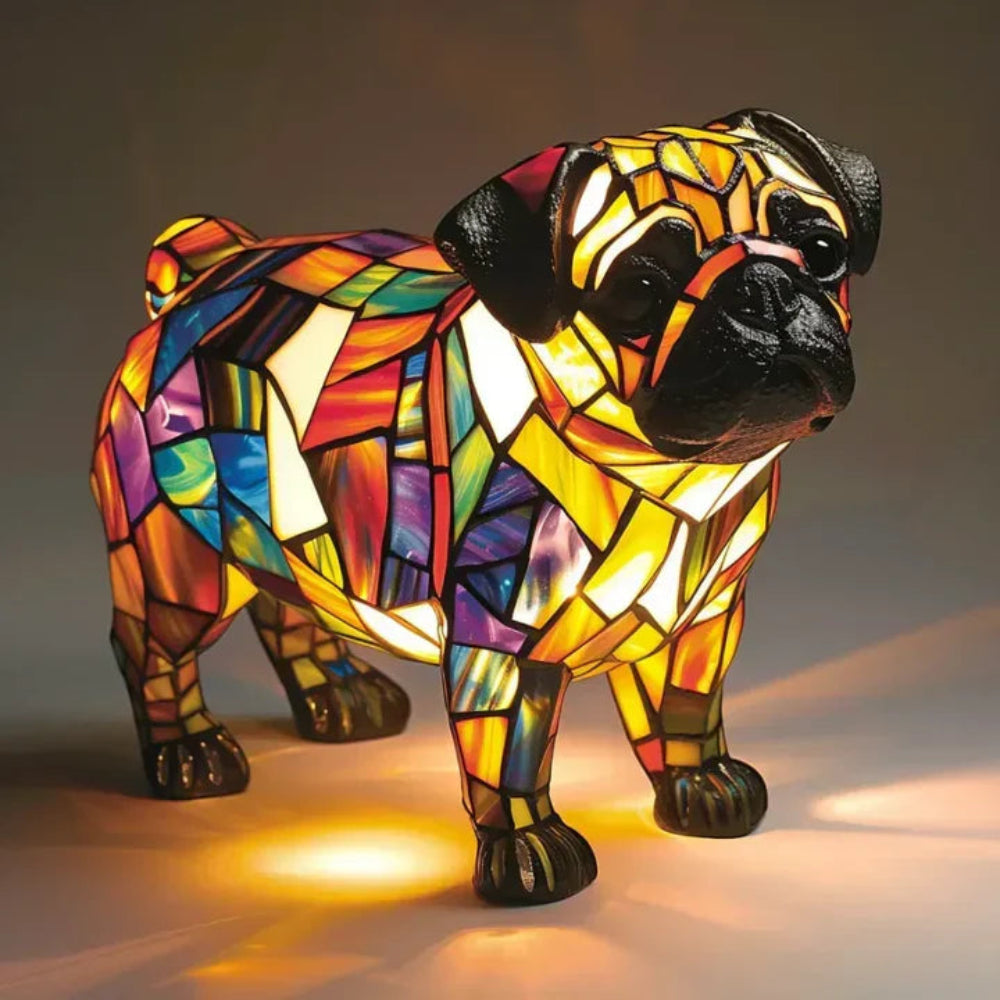 Lampe de table en vitrail représentant un bouledogue français | Lampe chien style Tiffany