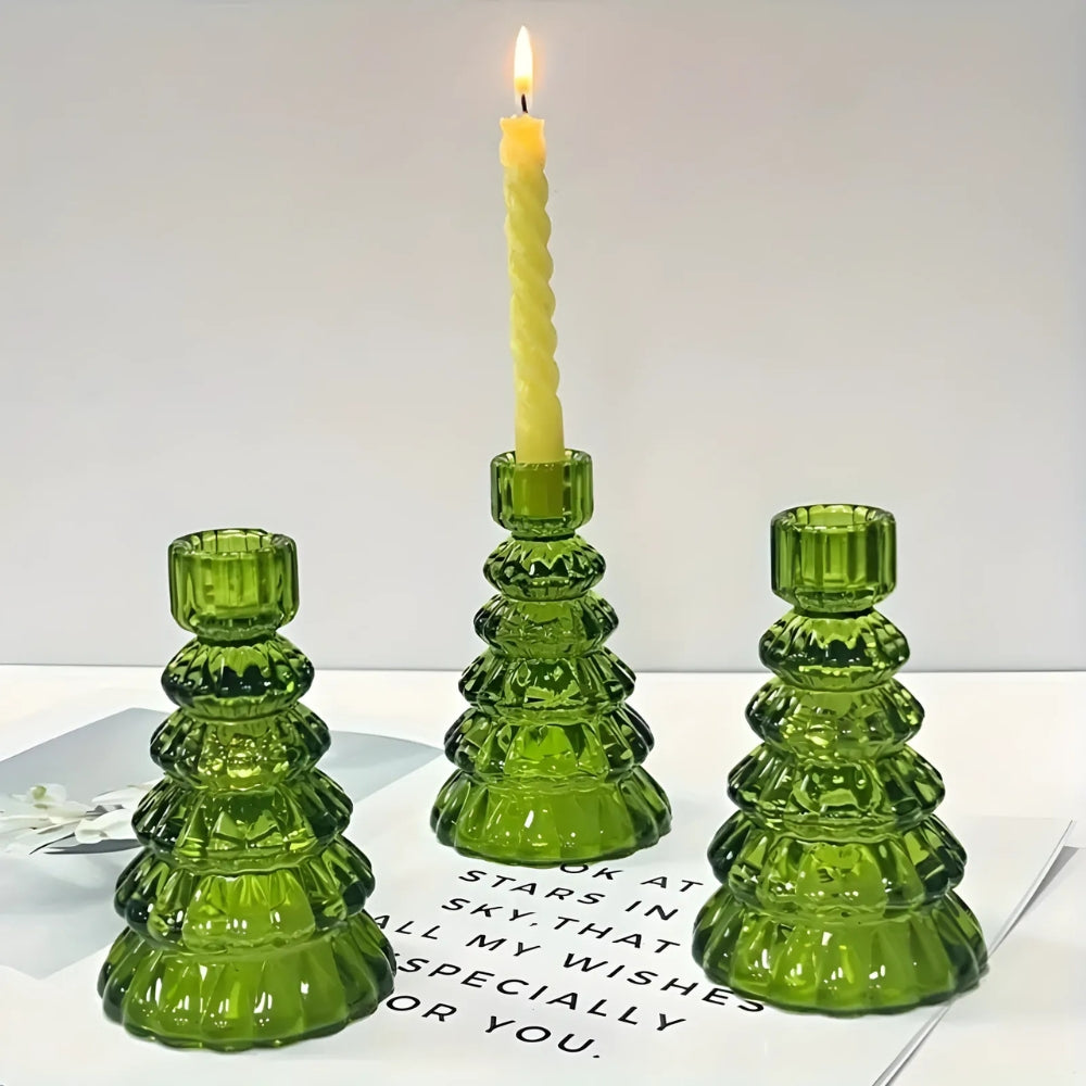 Ensemble de 3 bougeoirs en verre en forme de sapin de Noël pour la décoration des fêtes