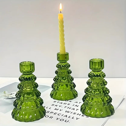 Ensemble de 3 bougeoirs en verre en forme de sapin de Noël pour la décoration des fêtes