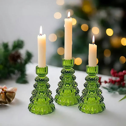 Ensemble de 3 bougeoirs en verre en forme de sapin de Noël pour la décoration des fêtes