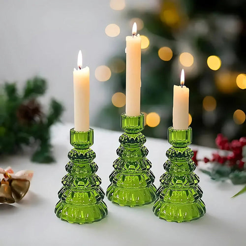 Ensemble de 3 bougeoirs en verre en forme de sapin de Noël pour la décoration des fêtes