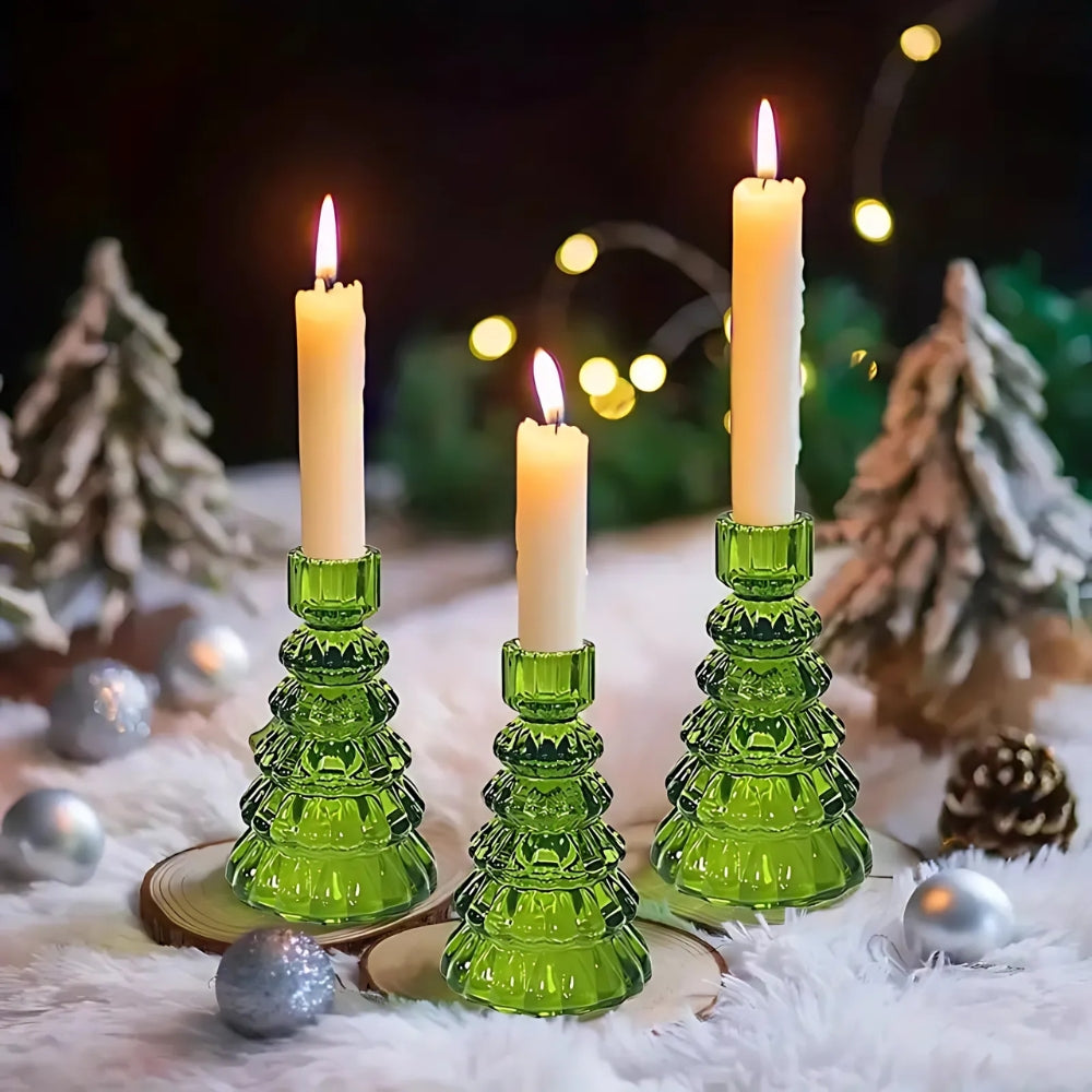 Ensemble de 3 bougeoirs en verre en forme de sapin de Noël pour la décoration des fêtes