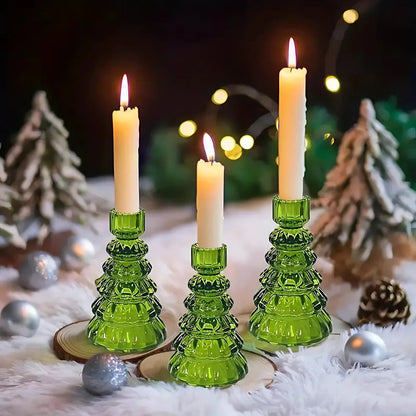Ensemble de 3 bougeoirs en verre en forme de sapin de Noël pour la décoration des fêtes