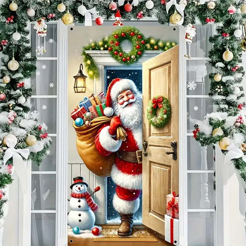Christmas Door Decoration Panel – Festive Santa & Snowman Banner 90x180cm
