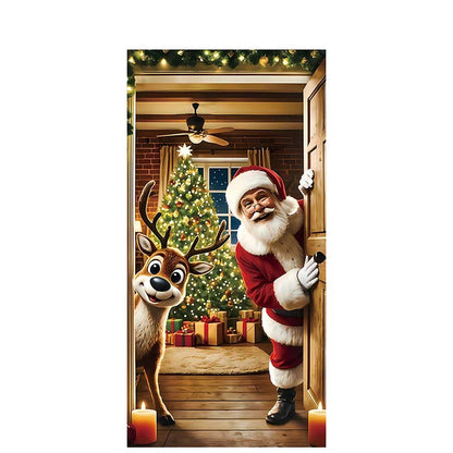 Christmas Door Decoration Panel – Festive Santa & Snowman Banner 90x180cm
