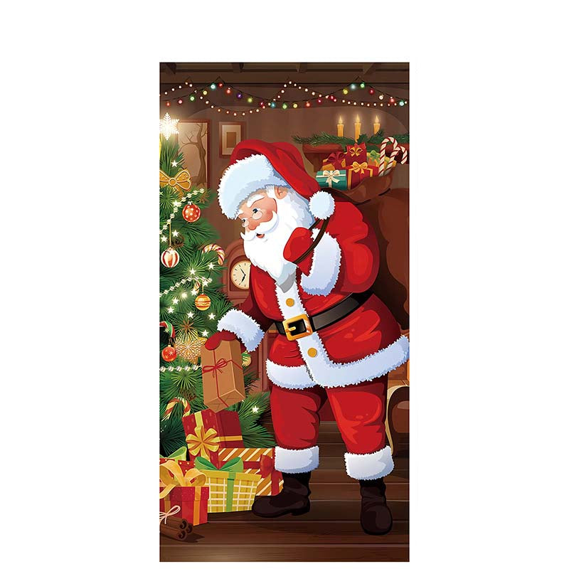 Christmas Door Decoration Panel – Festive Santa & Snowman Banner 90x180cm