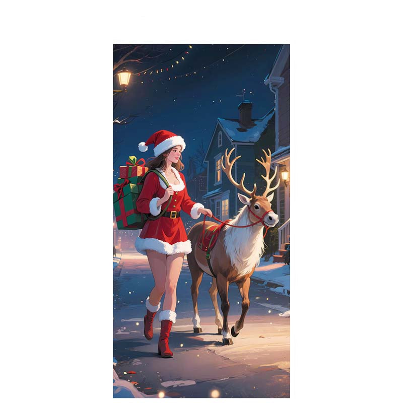 Christmas Door Decoration Panel – Festive Santa & Snowman Banner 90x180cm