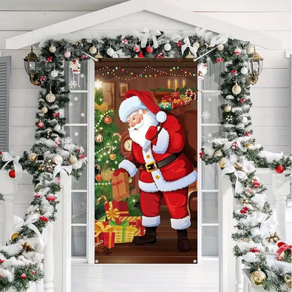 Christmas Door Decoration Panel – Festive Santa & Snowman Banner 90x180cm