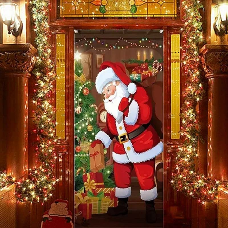 Christmas Door Decoration Panel – Festive Santa & Snowman Banner 90x180cm