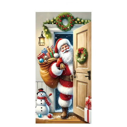 Christmas Door Decoration Panel – Festive Santa & Snowman Banner 90x180cm