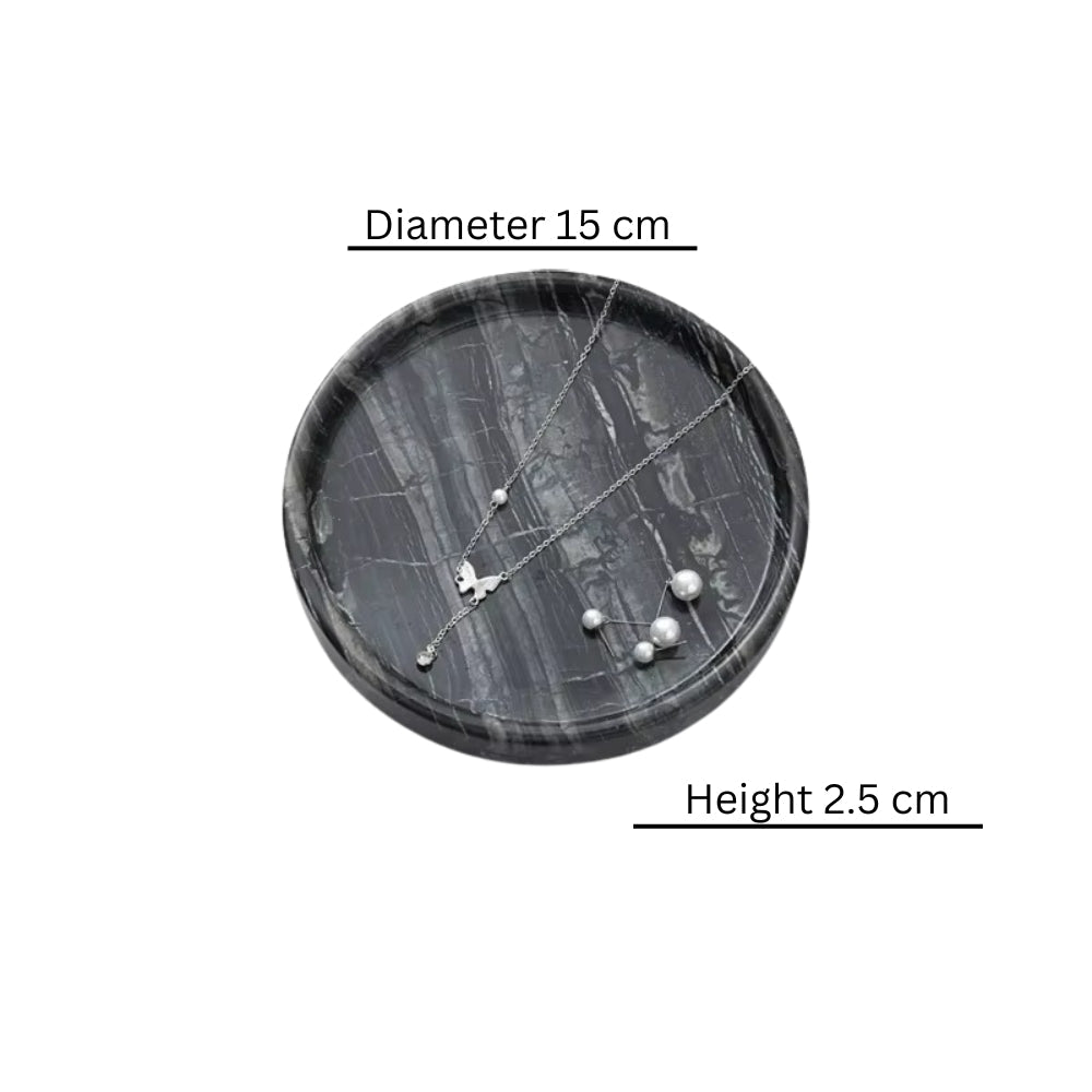 Plateau de rangement rond en marbre noir pour bagues et boucles d'oreilles