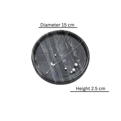 Plateau de rangement rond en marbre noir pour bagues et boucles d'oreilles