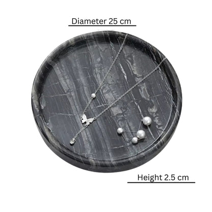 Plateau de rangement rond en marbre noir pour bagues et boucles d'oreilles
