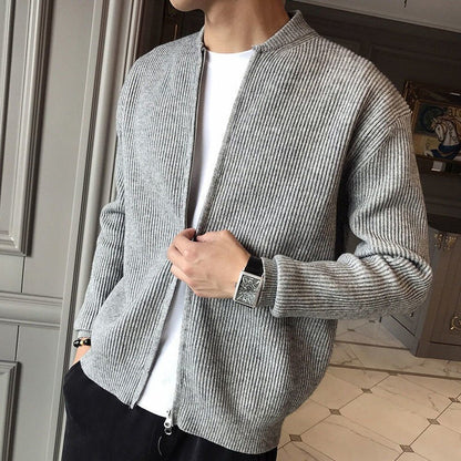 Reißverschluss-Cardigan | Rippsrick | Voller Reißverschluss | Strick-Cardigan | Cardigan Homme