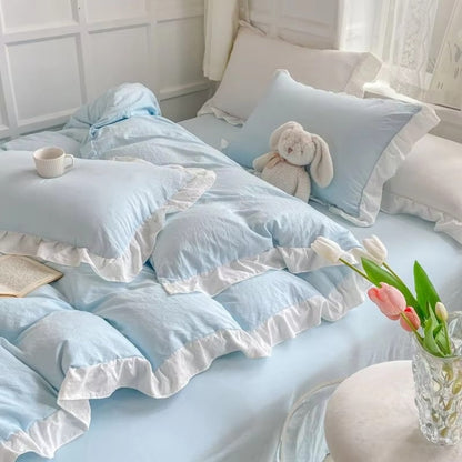 4-Piece Cottage Ruffle Cotton Bedding Set - Soft, Cozy Bed Linens