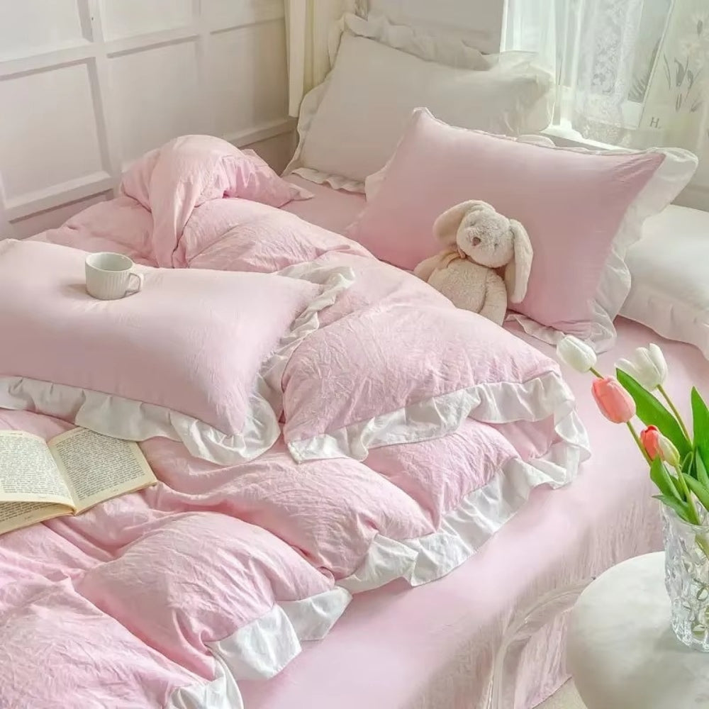 4-Piece Cottage Ruffle Cotton Bedding Set - Soft, Cozy Bed Linens