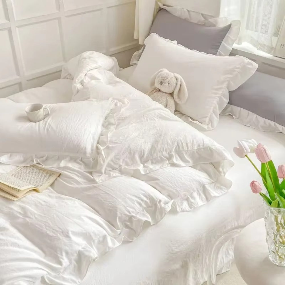 4-Piece Cottage Ruffle Cotton Bedding Set - Soft, Cozy Bed Linens