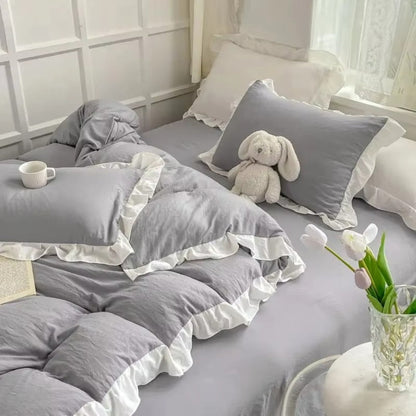 4-Piece Cottage Ruffle Cotton Bedding Set - Soft, Cozy Bed Linens