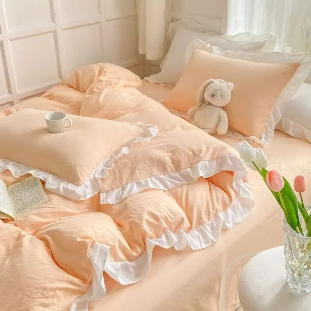 4-Piece Cottage Ruffle Cotton Bedding Set - Soft, Cozy Bed Linens