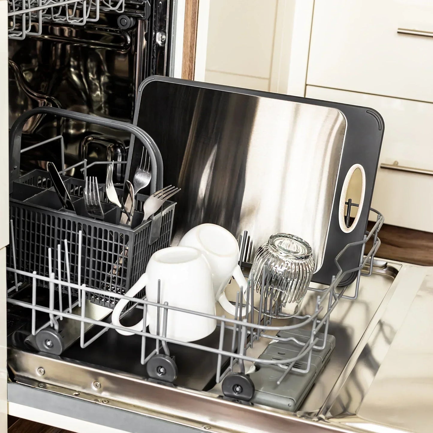 Schneidebrett - Edelstahl - Rutschfester Griff