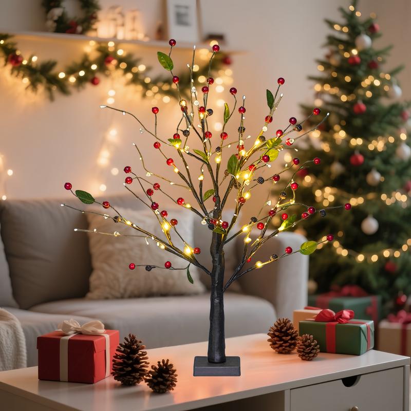 30 cm LED Tafelkkerstboom met Bessen - Accu Aangedreven Kerstdecoratie