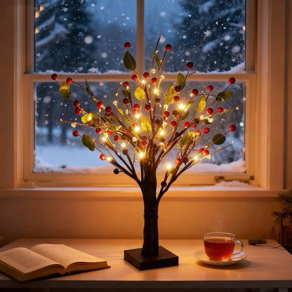 30 cm LED Tafelkkerstboom met Bessen - Accu Aangedreven Kerstdecoratie