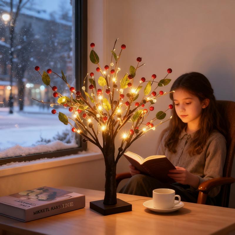 30 cm LED Tafelkkerstboom met Bessen - Accu Aangedreven Kerstdecoratie