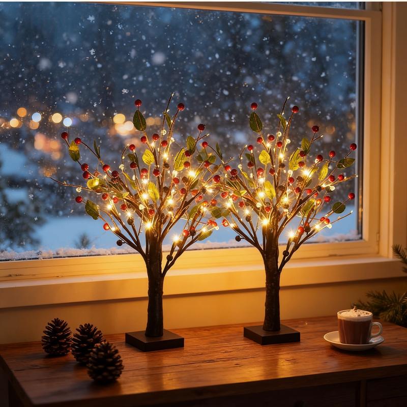 30 cm LED Tafelkkerstboom met Bessen - Accu Aangedreven Kerstdecoratie