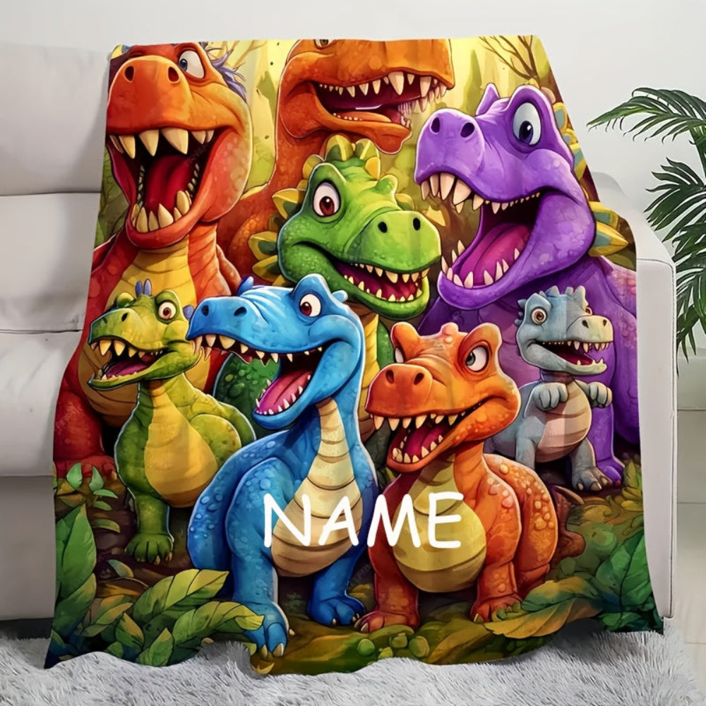 Dinosaurier Geschenkdecke mit personalisiertem Namen für Kinder