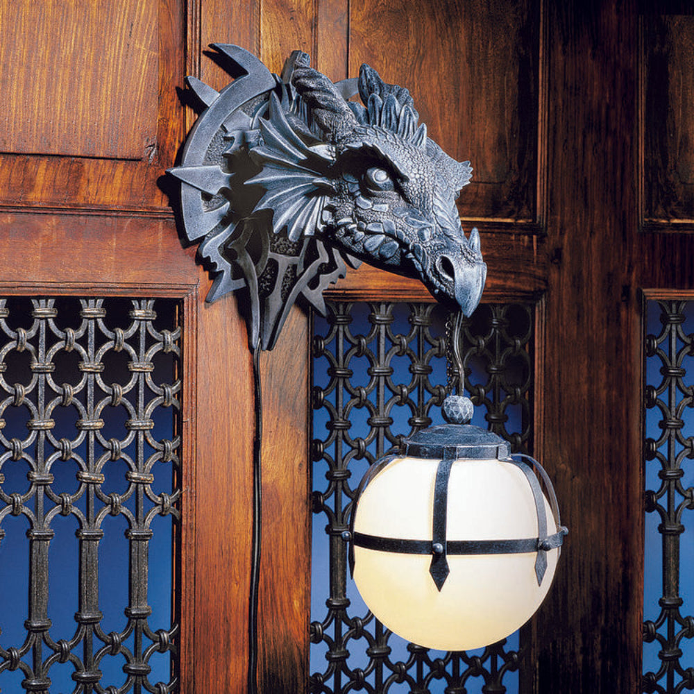 Applique murale tête de dragon - Éclairage décoratif médiéval fantastique pour la maison