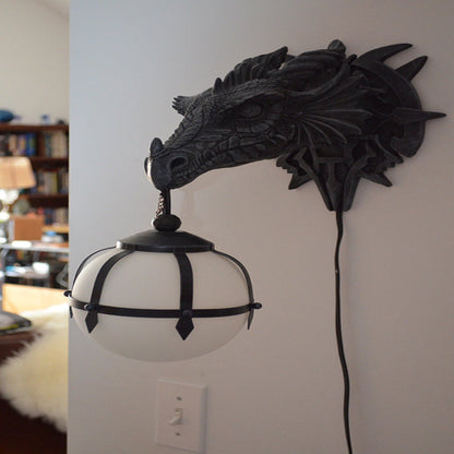 Applique murale tête de dragon - Éclairage décoratif médiéval fantastique pour la maison