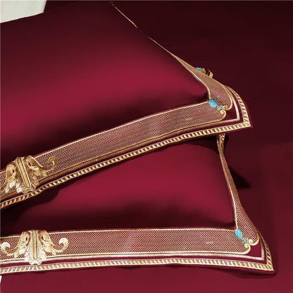 Lot de 2 taies d'oreiller brodées rouge merlot de luxe – Douces, taille standard