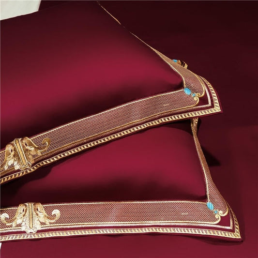 Lot de 2 taies d'oreiller brodées rouge merlot de luxe – Douces, taille standard