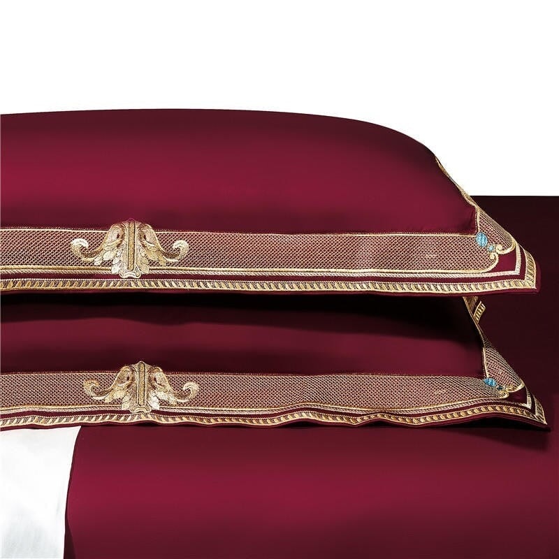 Lot de 2 taies d'oreiller brodées rouge merlot de luxe – Douces, taille standard