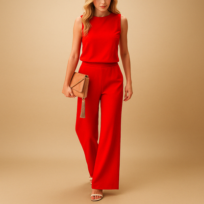 Elegante Dames Jumpsuit avec Ronde Hals et Wijde Benen
