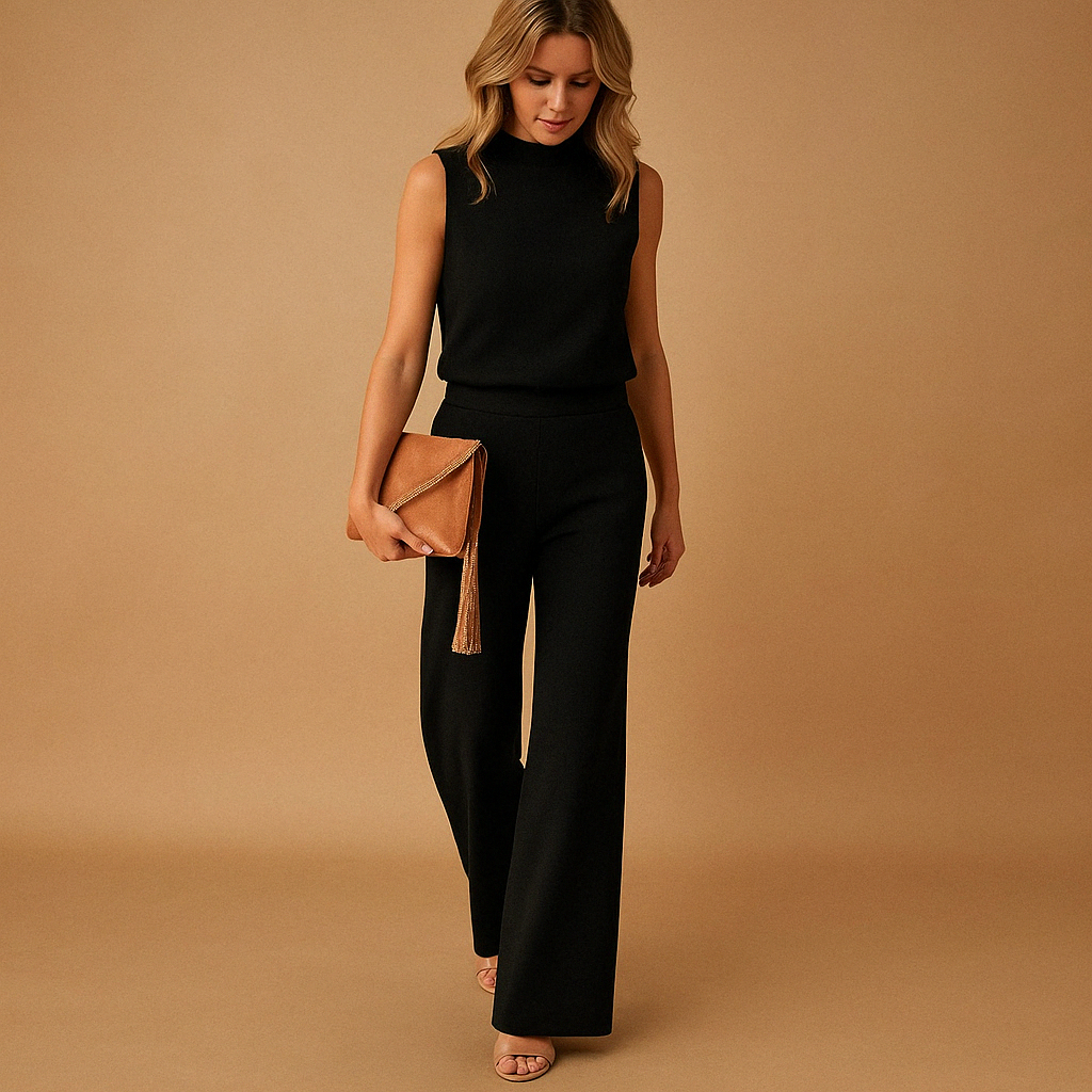Elegante Dames Jumpsuit avec Ronde Hals et Wijde Benen