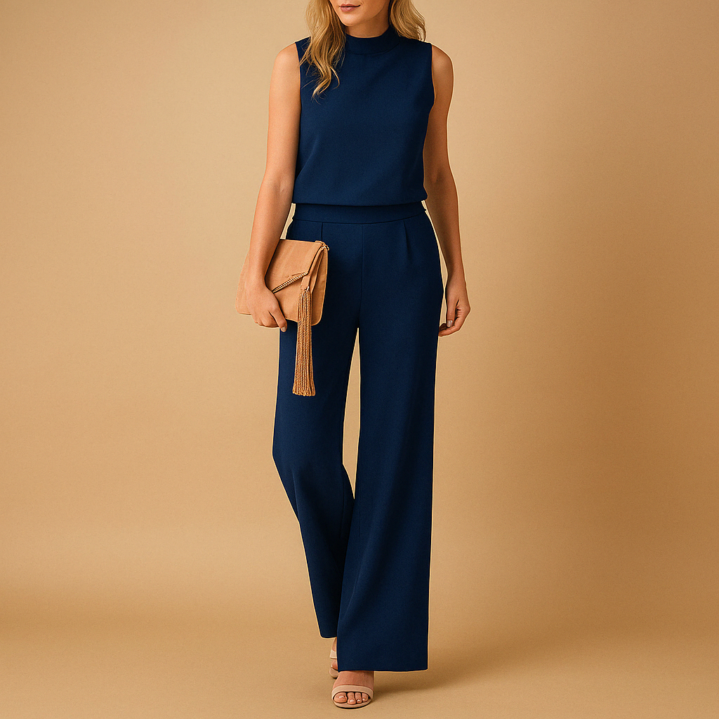 Elegante Dames Jumpsuit avec Ronde Hals et Wijde Benen