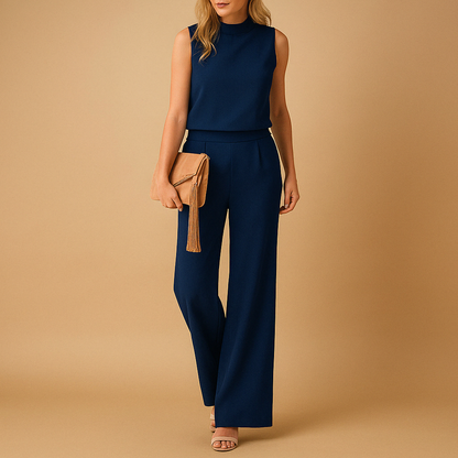 Elegante Dames Jumpsuit avec Ronde Hals et Wijde Benen