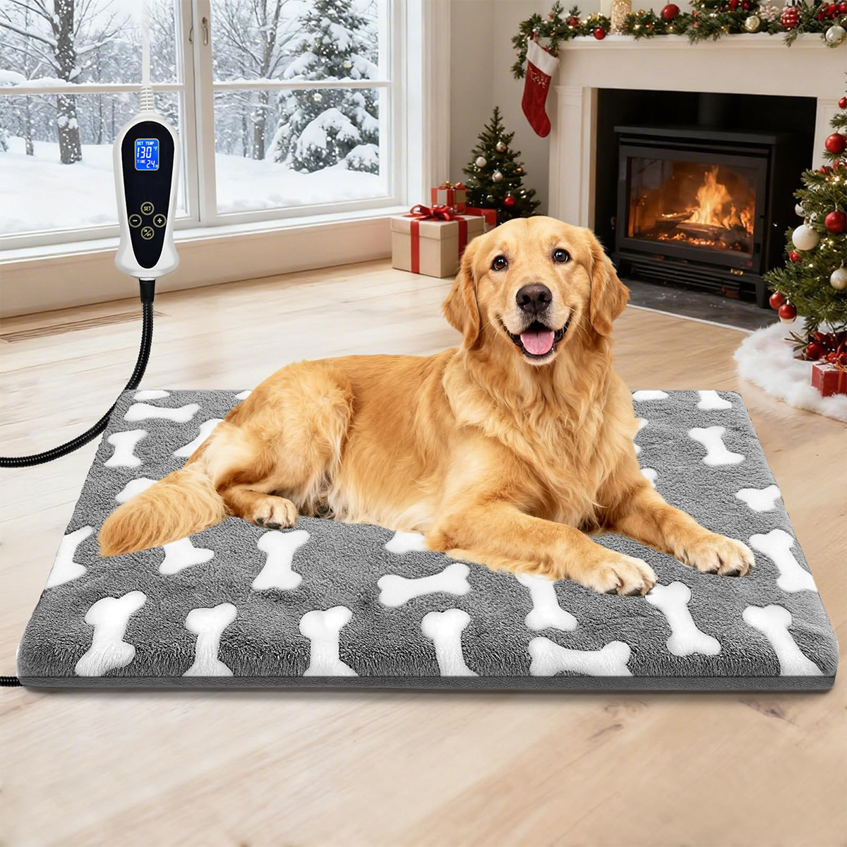 Tapis chauffant extra large et imperméable pour chien - Chauffe-animaux électrique