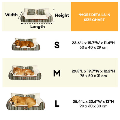 Canapé-lit orthopédique en peluche pour chien et chat avec coussins - Motif à rayures chaudes