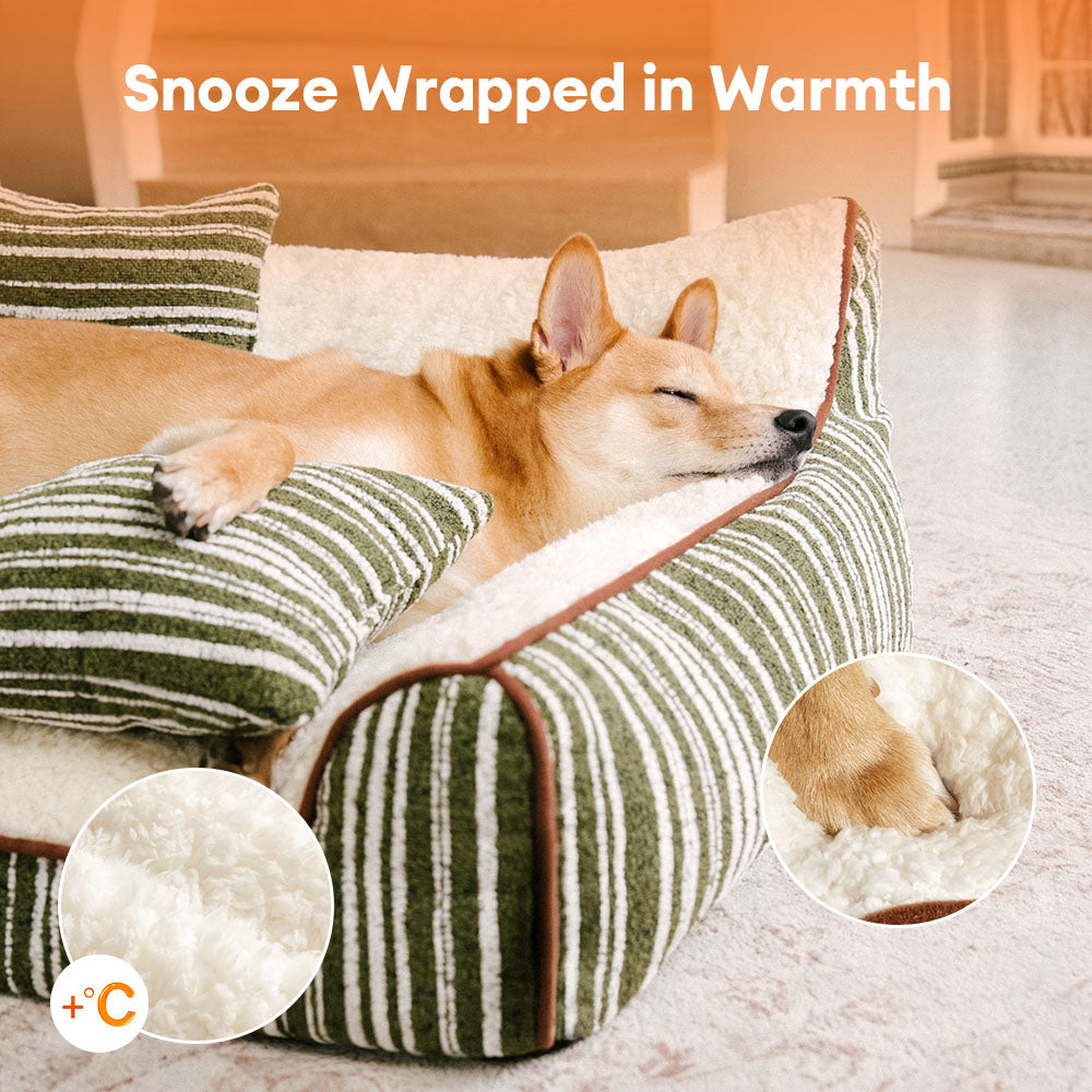 Canapé-lit orthopédique en peluche pour chien et chat avec coussins - Motif à rayures chaudes