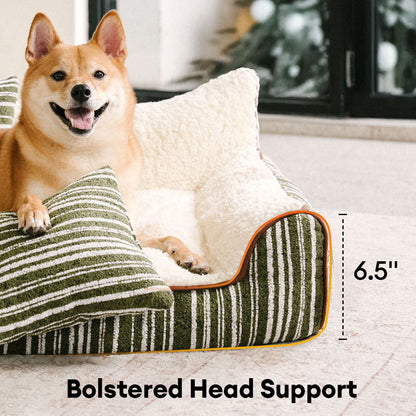 Canapé-lit orthopédique en peluche pour chien et chat avec coussins - Motif à rayures chaudes