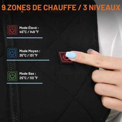 Gilet chauffant pour femme avec double commande et 9 zones de chauffage – Chaleur et confort en toutes saisons, idéal pour les activités de plein air
