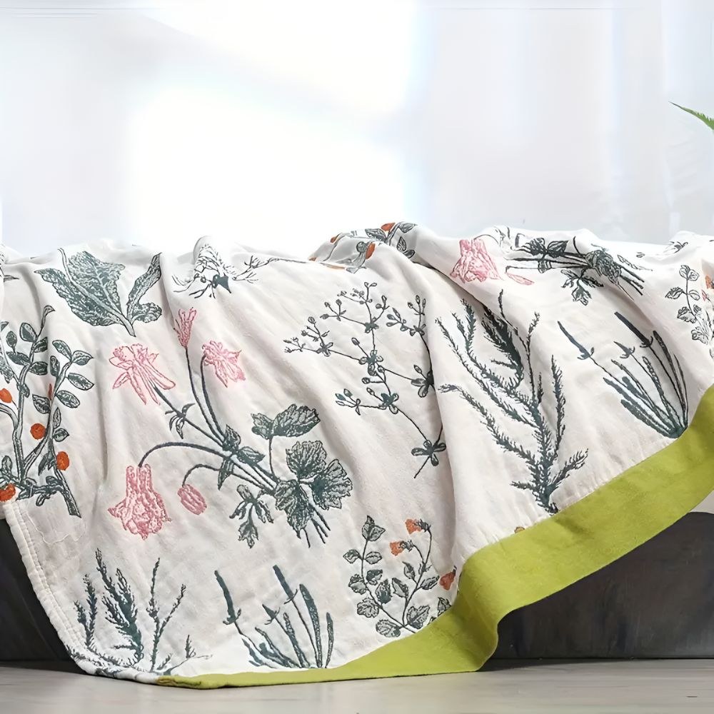 Cozy Farmhouse Floral Cotton Blanket for Home Decor & Comfort