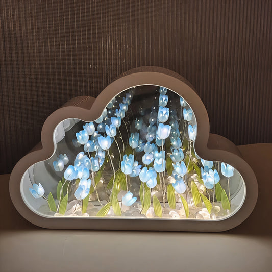 Cloud Tulip Design LED Infinity Mirror Table Lamp - Modern Floral Decor