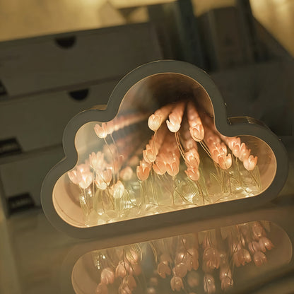 Cloud Tulip Design LED Infinity Mirror Table Lamp - Modern Floral Decor