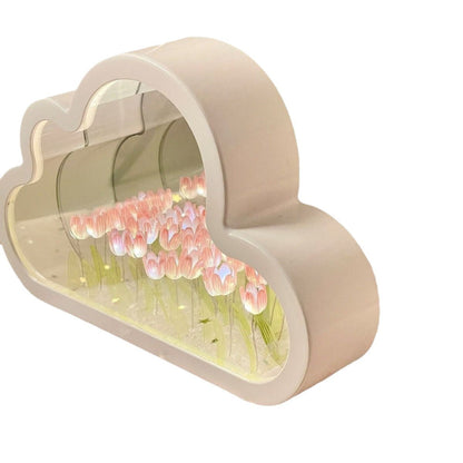 Cloud Tulip Design LED Infinity Mirror Table Lamp - Modern Floral Decor